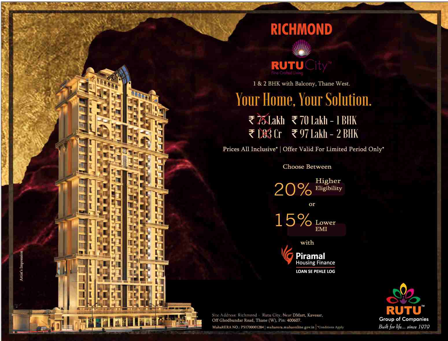 Choose between 20% higher eligibility or 15% lower EMI at Rutu Richmond in Mumbai